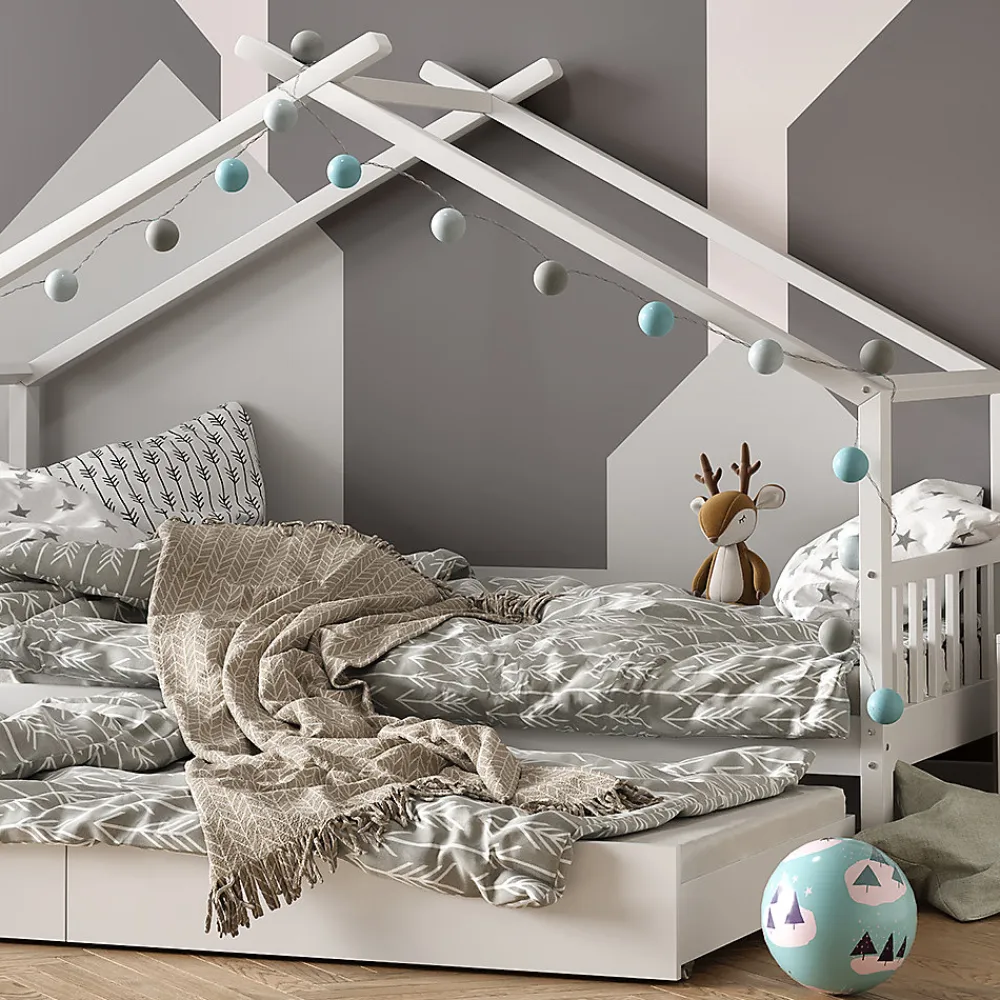 Vitalispa Lit cabane Blanc 90x200 cm avec lit dappoint et 2 matelas>Vitalispa®