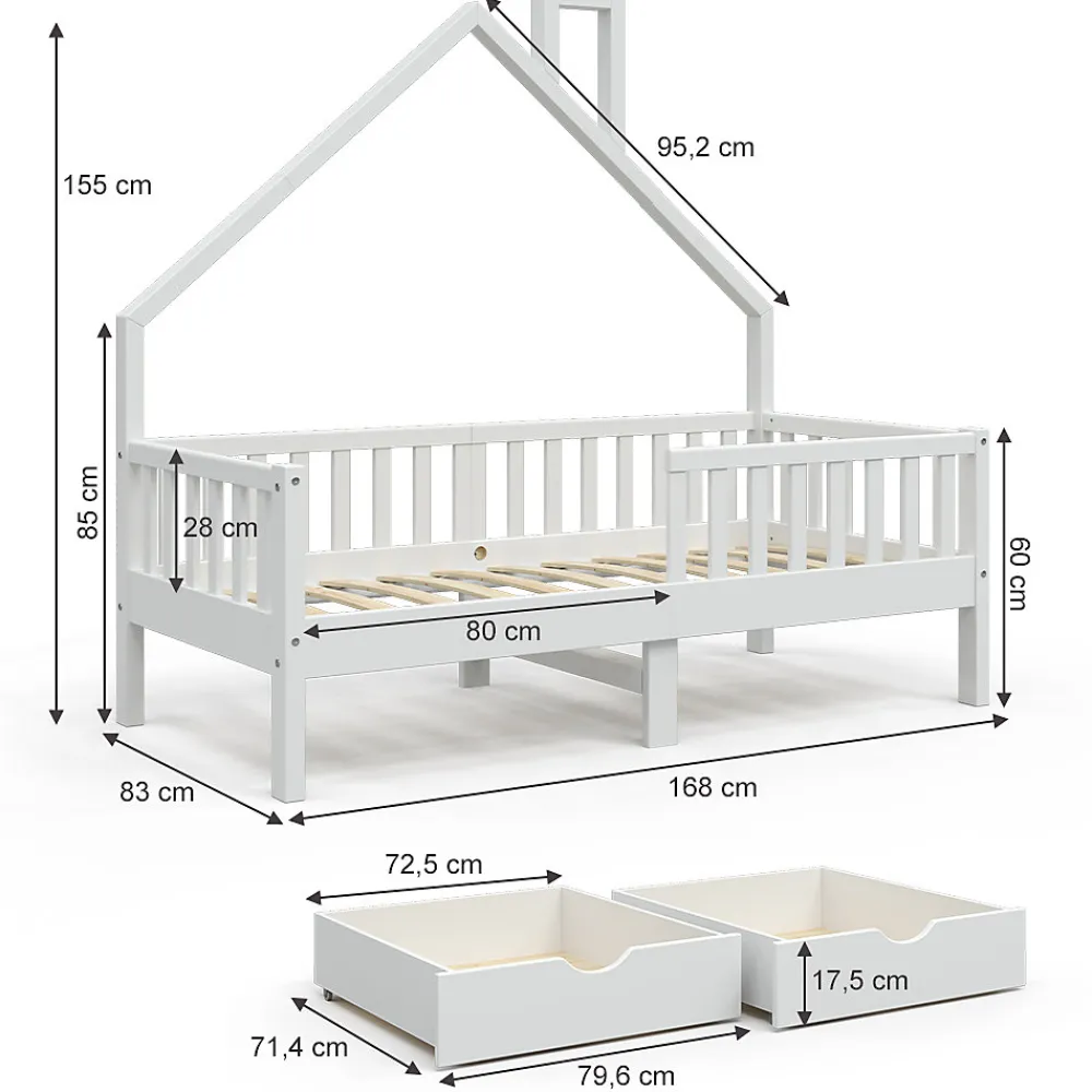 Vitalispa Lit cabane Blanc 80x160 cm avec 2 tiroirs>Vitalispa® Sale