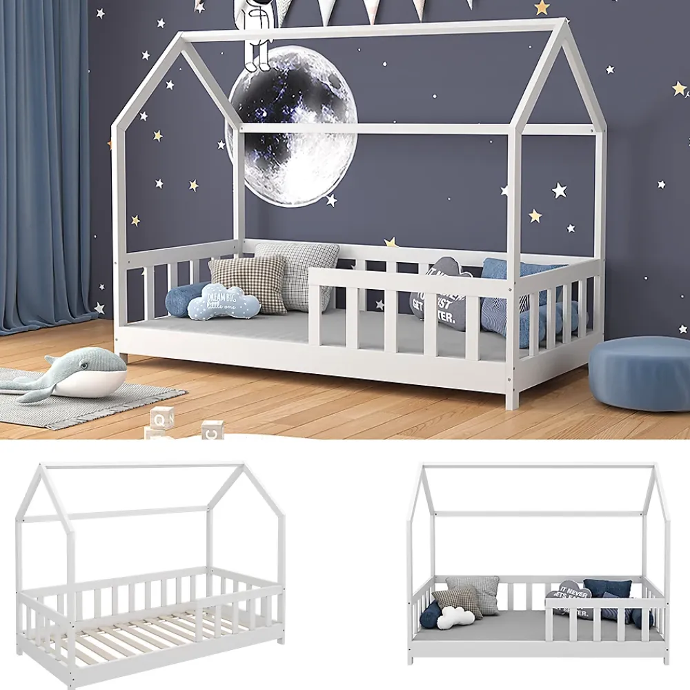 Vitalispa® Vitalispa Lit cabane Blanc 80x160 cm avec protection anti-chute*Enfant Lit Enfant