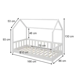 Vitalispa® Vitalispa Lit cabane Blanc 80x160 cm avec protection anti-chute*Enfant Lit Enfant