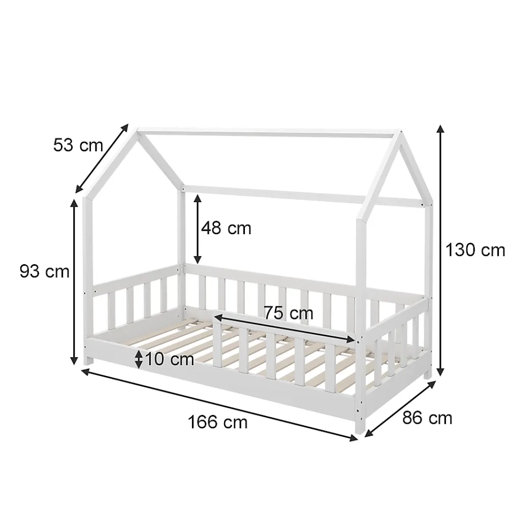 Vitalispa® Vitalispa Lit cabane Blanc 80x160 cm avec protection anti-chute*Enfant Lit Enfant