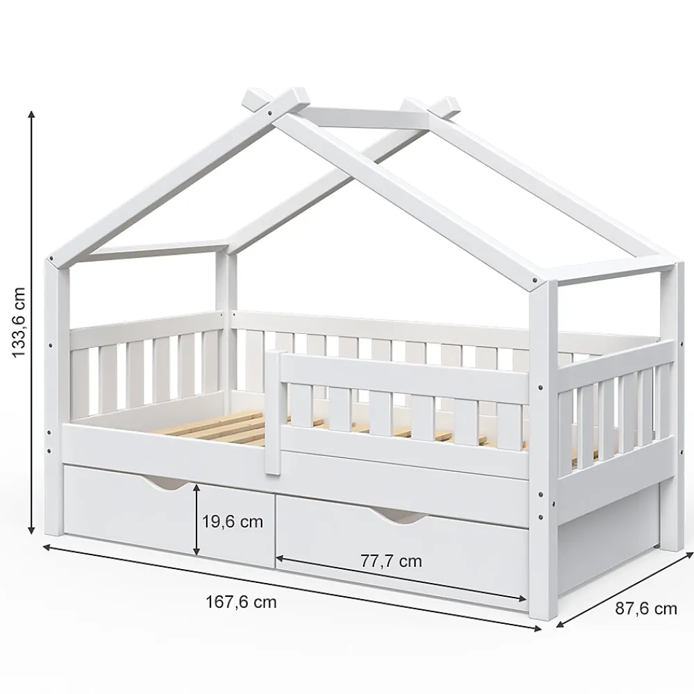 Vitalispa® Vitalispa Lit cabane Blanc 80x160 cm avec 2 tiroirs*Enfant Lit Enfant