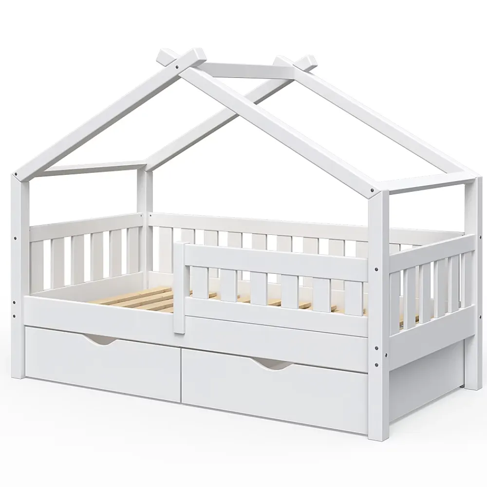 Vitalispa® Vitalispa Lit cabane Blanc 80x160 cm avec 2 tiroirs*Enfant Lit Enfant