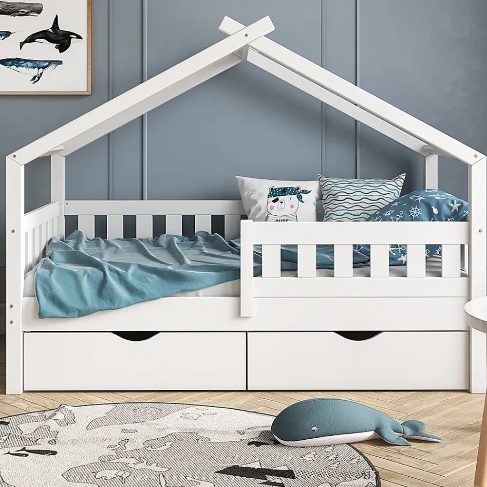 Vitalispa® Vitalispa Lit cabane Blanc 80x160 cm avec 2 tiroirs*Enfant Lit Enfant