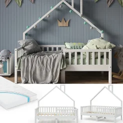 Vitalispa Lit cabane Blanc 80x160 cm avec matelas>Vitalispa® Best