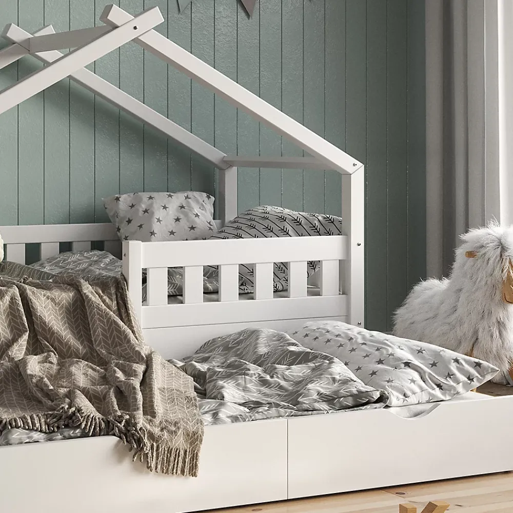 Vitalispa® Vitalispa Lit cabane Blanc 80x160 cm avec lit dappoint et matelas*Enfant Lit Enfant