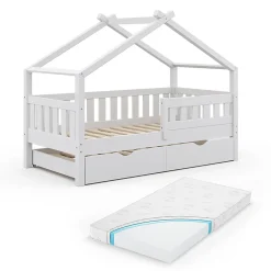 Vitalispa® Vitalispa Lit cabane Blanc 80x160 cm avec lit dappoint et matelas*Enfant Lit Enfant