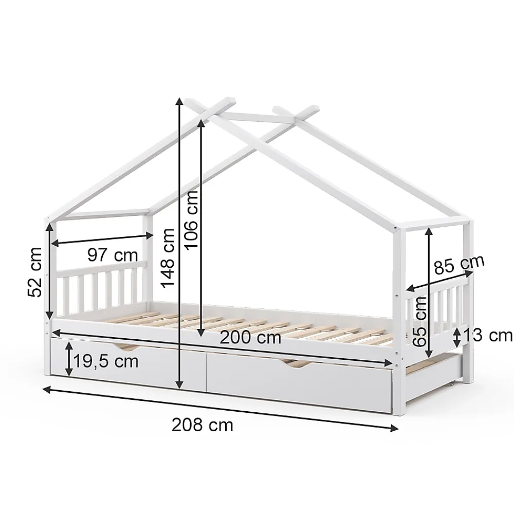 Vitalispa® Vitalispa Lit cabane Blanc 90x200 cm avec lit dappoint*Enfant Lit Enfant