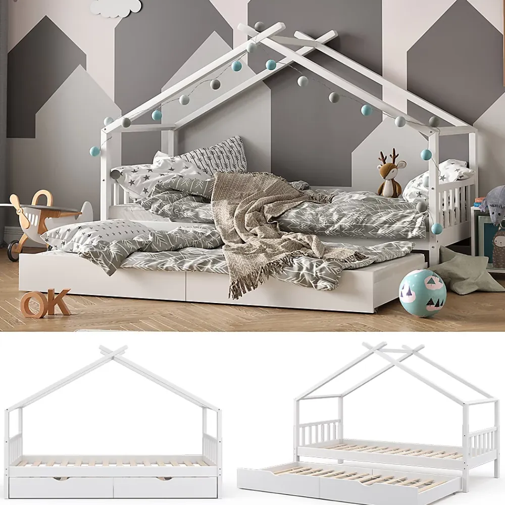 Vitalispa® Vitalispa Lit cabane Blanc 90x200 cm avec lit dappoint*Enfant Lit Enfant