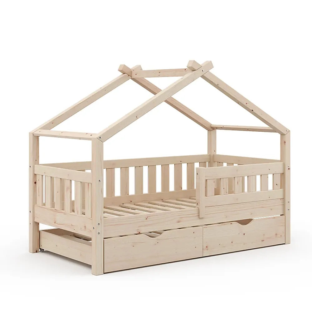 Vitalispa® Vitalispa Lit cabane Naturel bois 80x160 cm avec lit dappoint*Enfant Lit Enfant