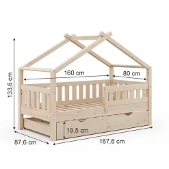 Vitalispa® Vitalispa Lit cabane Naturel bois 80x160 cm avec lit dappoint*Enfant Lit Enfant