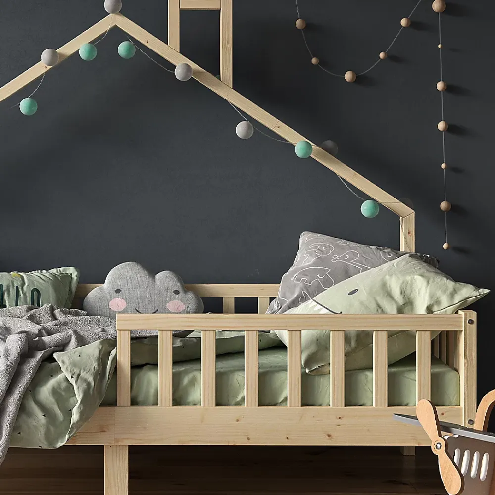 Vitalispa® Vitalispa Lit cabane Naturel bois 90x200 cm avec matelas*Enfant Lit Enfant
