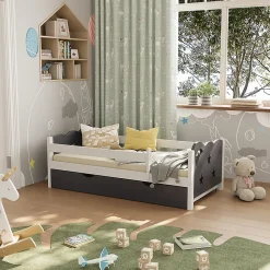 Vitalispa® Vitalispa Lit pour enfant Gris 70x140 cm avec tiroir, sans matelas*Enfant Lit Enfant