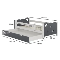 Vitalispa® Vitalispa Lit pour enfant Gris 70x140 cm avec tiroir, sans matelas*Enfant Lit Enfant