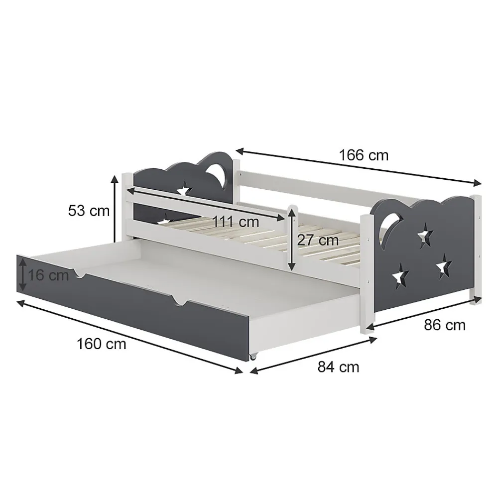Vitalispa Lit pour enfant Gris 80x160 cm avec tiroir, sans matelas>Vitalispa® Online