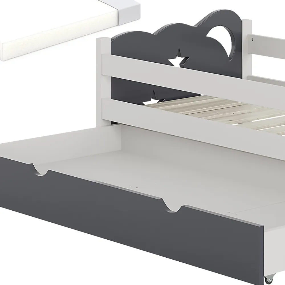 Vitalispa® Vitalispa Lit pour enfant blanc/gris 80x160 cm avec tiroir et matelas*Enfant Lit Enfant