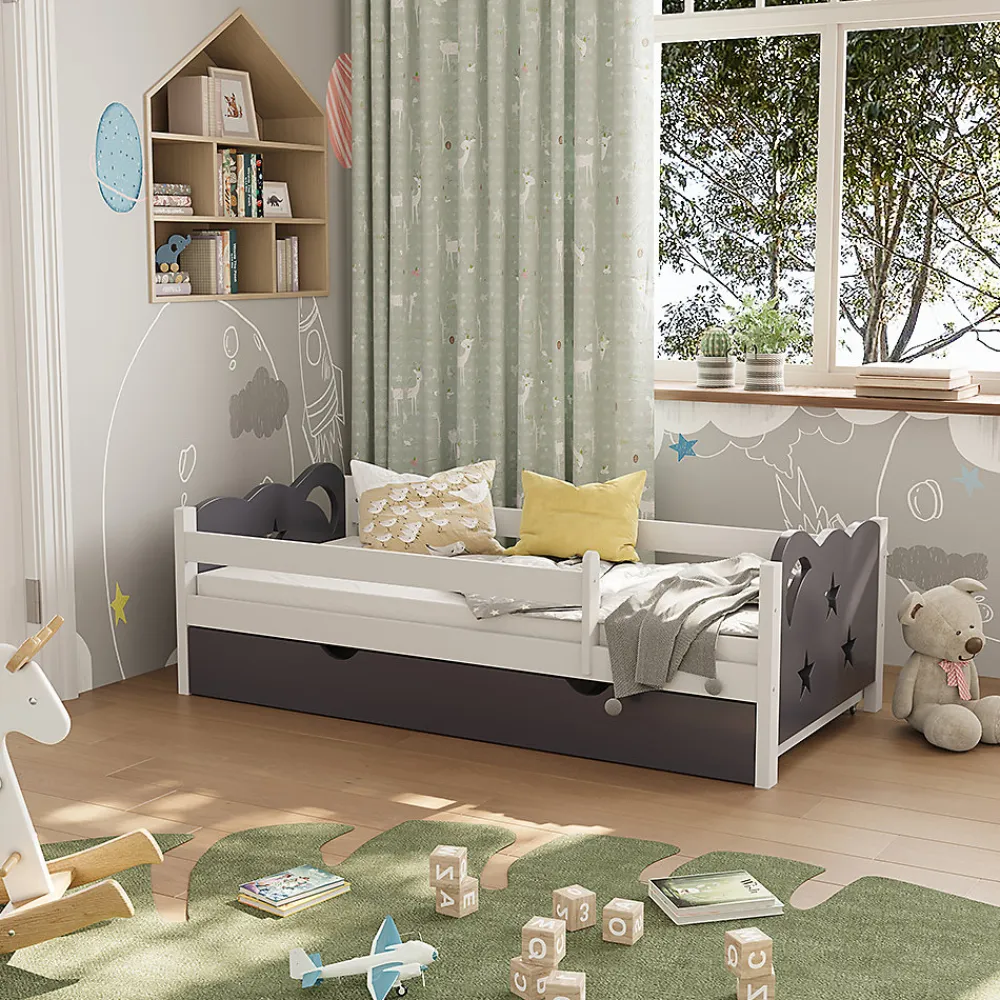 Vitalispa® Vitalispa Lit pour enfant blanc/gris 80x160 cm avec tiroir et matelas*Enfant Lit Enfant