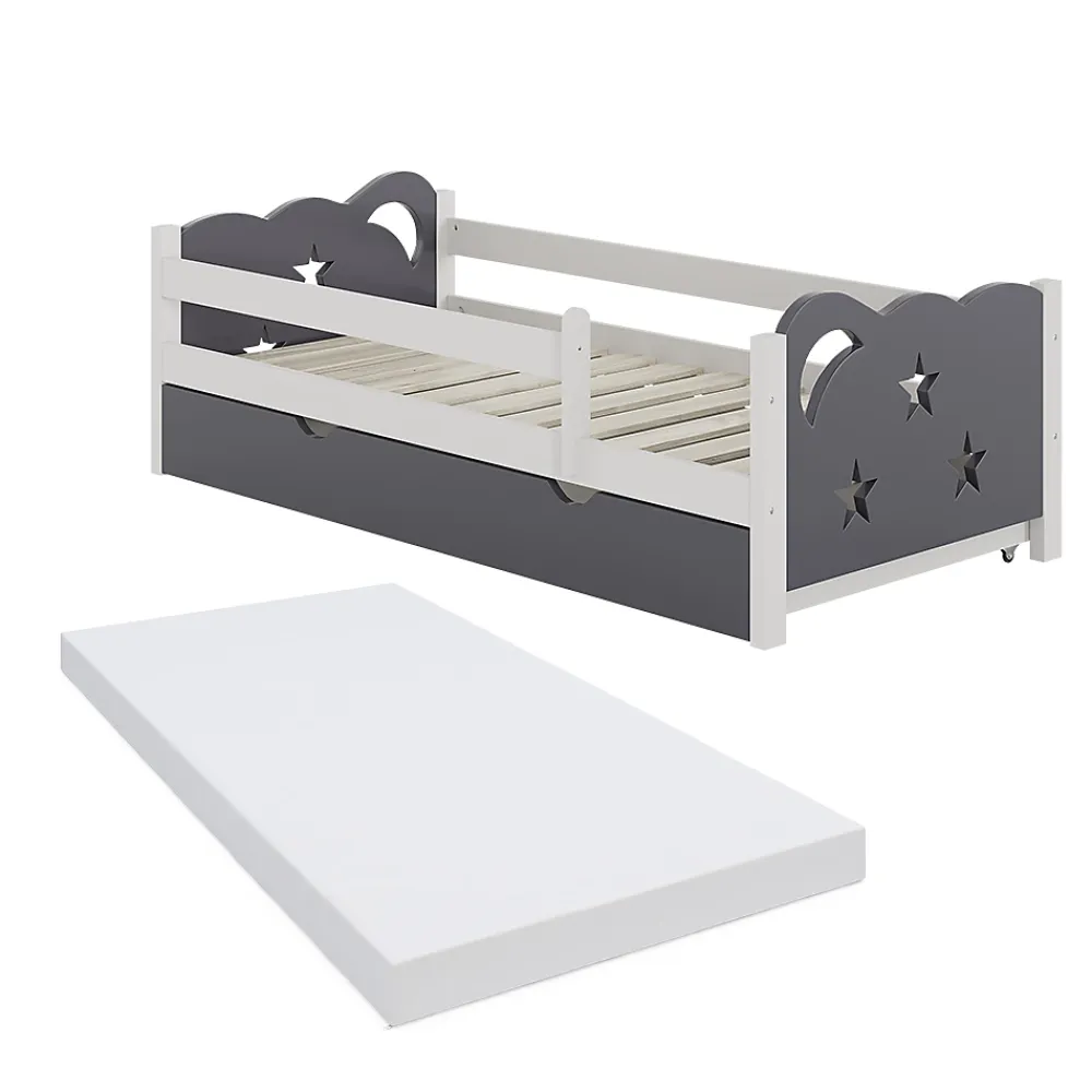 Vitalispa® Vitalispa Lit pour enfant blanc/gris 80x160 cm avec tiroir et matelas*Enfant Lit Enfant