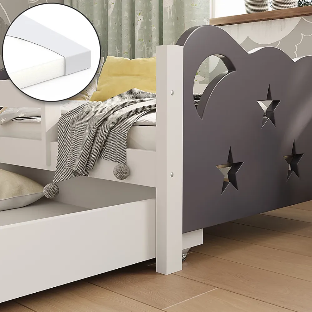 Vitalispa® Vitalispa Lit pour enfant blanc/gris 80x160 cm avec tiroir et matelas*Enfant Lit Enfant
