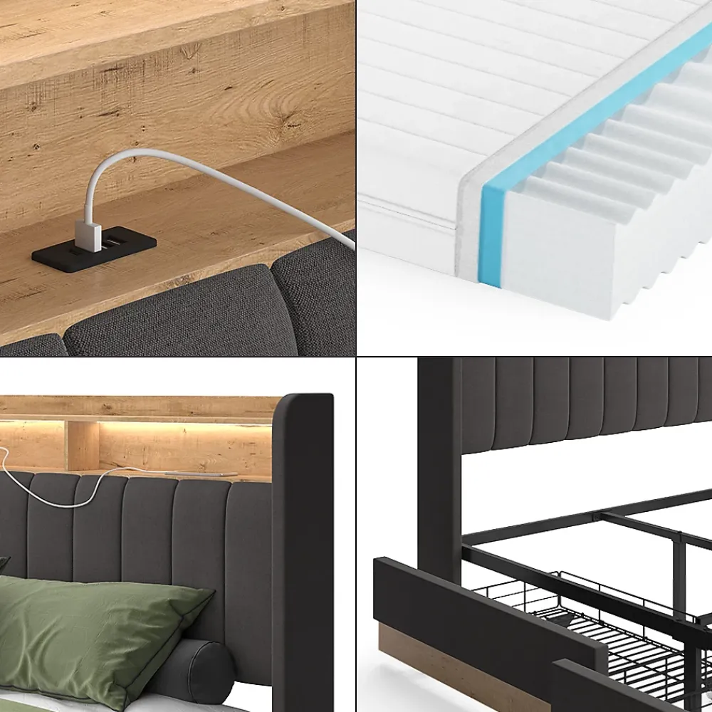 Vitalispa® Vitalispa Lit rembourré Anthracite 180x200 cm avec matelas* Lit Coffre