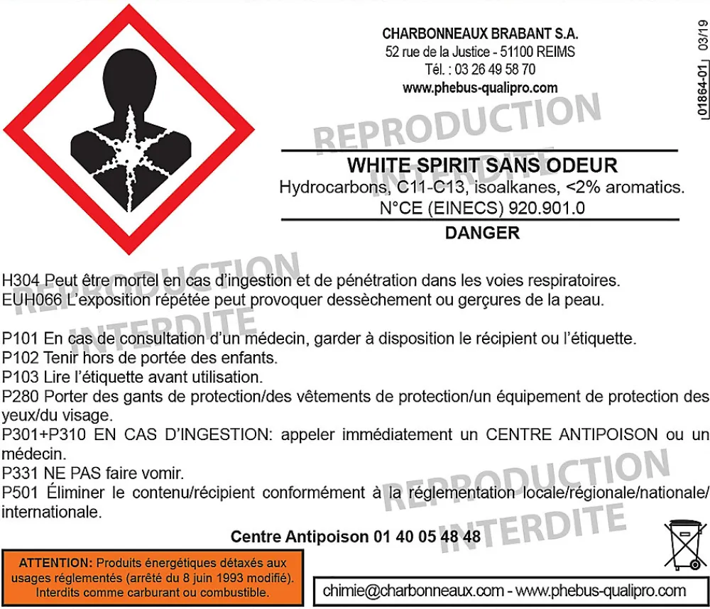 White Spirit spécial travaux en intérieur sans odeur 5L>Phebus Online
