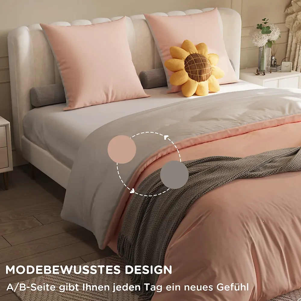 Fortuna lai 140X200 Parure de lit 4 pièces, lit double, grand lit, 1 housse de couette, 1 drap-housse et 2 taies d'oreiller,rose* Lit Coffre