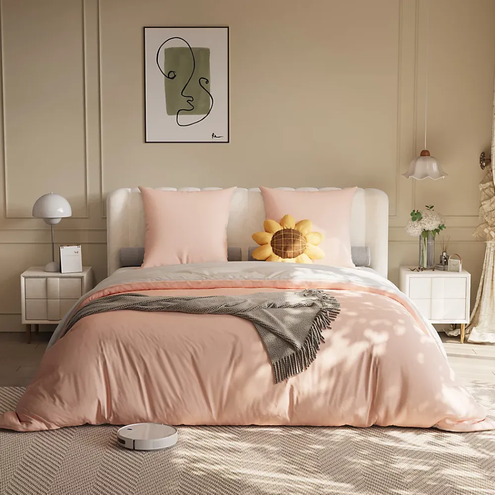 Fortuna lai 140X200 Parure de lit 4 pièces, lit double, grand lit, 1 housse de couette, 1 drap-housse et 2 taies d'oreiller,rose* Lit Coffre