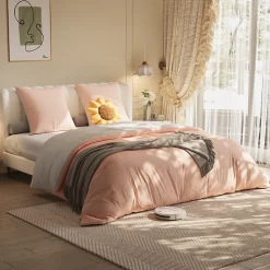 Fortuna lai 140X200 Parure de lit 4 pièces, lit double, grand lit, 1 housse de couette, 1 drap-housse et 2 taies d'oreiller,rose* Lit Coffre